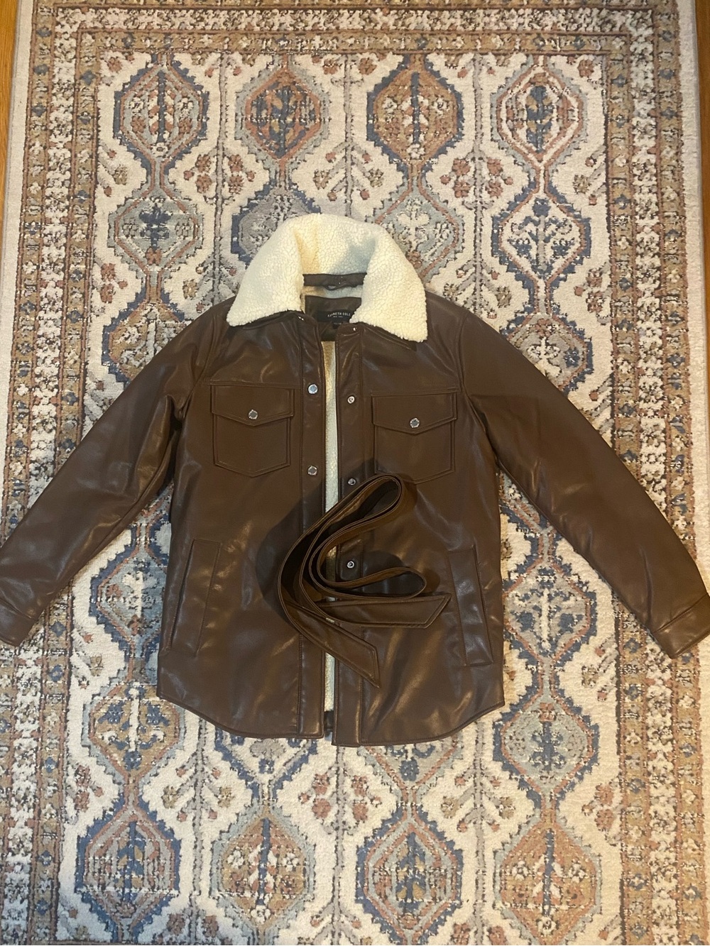 Kenneth Cole Brown Sherpa-Collar Leather Jacket for Women